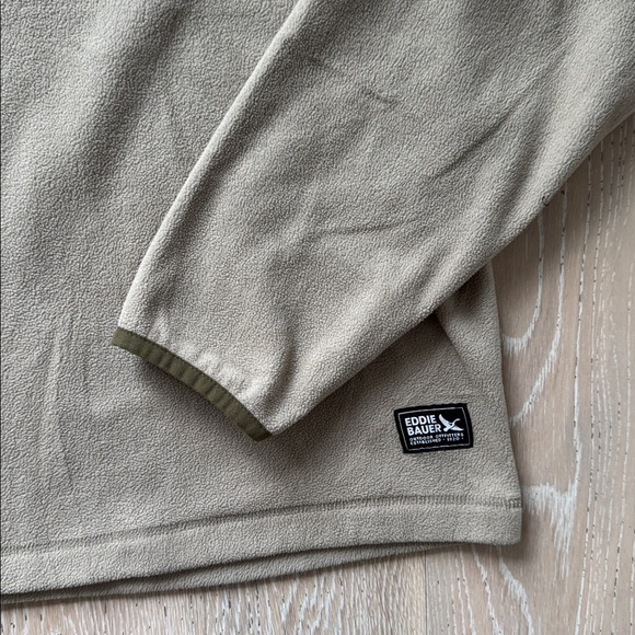 Eddie Bauer Fleece Snap Pullover Sweater Tan Beige SzL - Picture 3 of 10